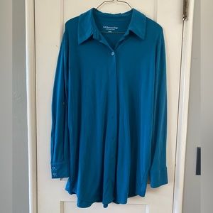 Anthropologie Soft Surroundings Teal Jersey Cotton Button Down Tunic Size M
